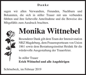 Traueranzeige von Monika Wittnebel  von Magdeburger Volksstimme