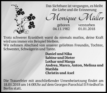Traueranzeige von Monique Müller  von Magdeburger Volksstimme