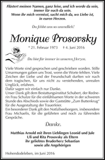 Traueranzeige von Monique Prosovsky  von Magdeburger Volksstimme