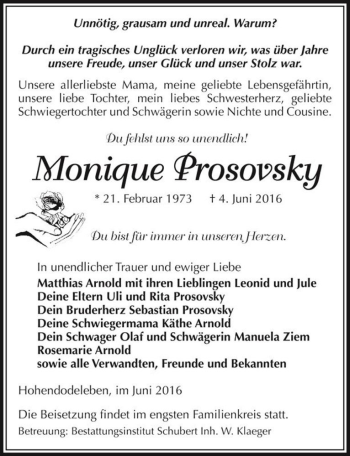 Traueranzeige von Monique Prosovsky  von Magdeburger Volksstimme