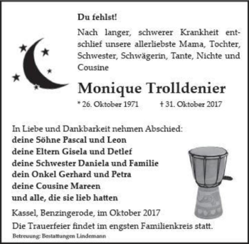Traueranzeige von Monique Trolldenier  von Magdeburger Volksstimme