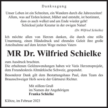 Traueranzeige von Mr Dr. Wilfried Schielke  von Magdeburger Volksstimme