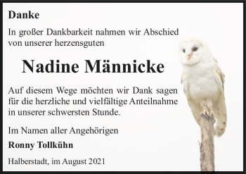 Traueranzeige von Nadine Männicke  von Magdeburger Volksstimme