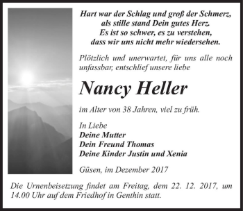 Traueranzeige von Nancy Heller  von Magdeburger Volksstimme