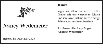 Traueranzeige von Nancy Wedemeier  von Magdeburger Volksstimme