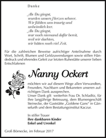 Traueranzeige von Nanny Ockert  von Magdeburger Volksstimme