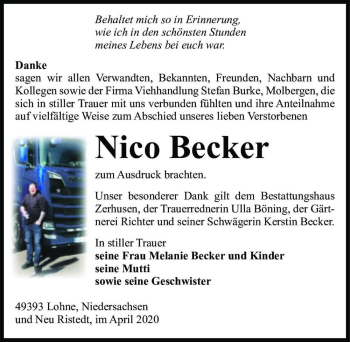 Traueranzeige von Nico Becker  von Magdeburger Volksstimme