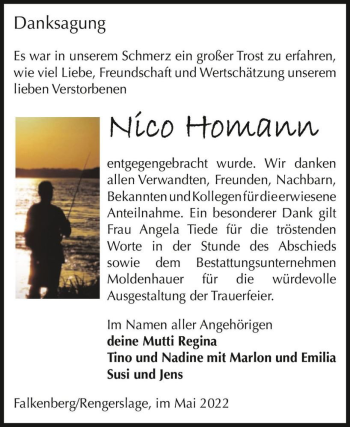 Traueranzeige von Nico Homann  von Magdeburger Volksstimme