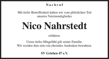 Traueranzeige von Nico Nahrstedt  von Magdeburger Volksstimme
