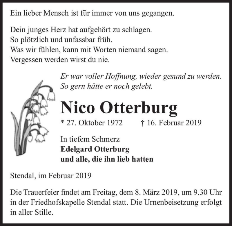  Traueranzeige für Nico Otterburg  vom 01.03.2019 aus Magdeburger Volksstimme