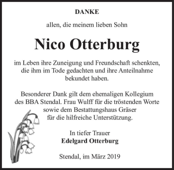 Traueranzeige von Nico Otterburg  von Magdeburger Volksstimme