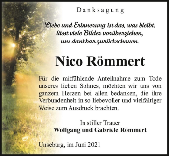 Traueranzeige von Nico Römmert  von Magdeburger Volksstimme