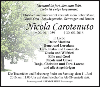 Traueranzeige von Nicola Carotenuto  von Magdeburger Volksstimme
