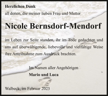 Traueranzeige von Nicole Bernsdorf-Mendorf  von Magdeburger Volksstimme