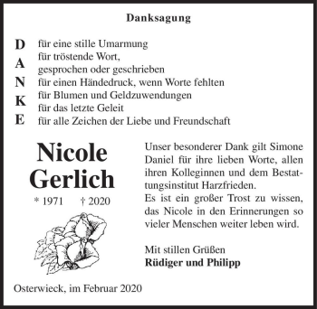 Traueranzeige von Nicole Gerlich  von Magdeburger Volksstimme