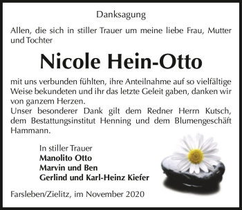Traueranzeige von Nicole Hein-Otto  von Magdeburger Volksstimme