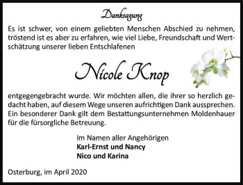 Traueranzeige von Nicole Knop  von Magdeburger Volksstimme