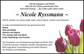 Traueranzeige von Nicole Ryssmann  von Magdeburger Volksstimme