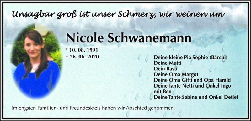  Traueranzeige für Nicole Schwanemann  vom 11.07.2020 aus Magdeburger Volksstimme