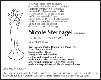 Traueranzeige von Nicole Sternagel (geb. Schulz)  von Magdeburger Volksstimme