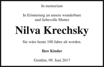 Traueranzeige von Nilva Krechsky  von Magdeburger Volksstimme