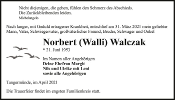 Traueranzeige von Norbert (Walli) Walczak  von Magdeburger Volksstimme