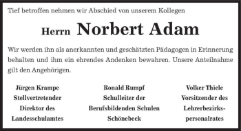 Traueranzeige von Norbert Adam  von Magdeburger Volksstimme