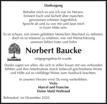 Traueranzeige von Norbert Baucke  von Magdeburger Volksstimme