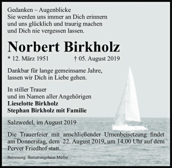 Traueranzeige von Norbert Birkholz  von Magdeburger Volksstimme