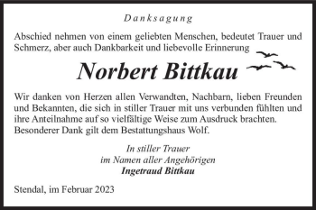 Traueranzeige von Norbert Bittkau  von Magdeburger Volksstimme