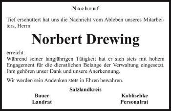 Traueranzeige von Norbert Drewing  von Magdeburger Volksstimme