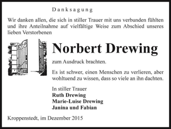 Traueranzeige von Norbert Drewing  von Magdeburger Volksstimme