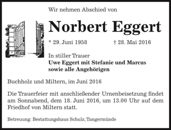 Traueranzeige von Norbert Eggert  von Magdeburger Volksstimme