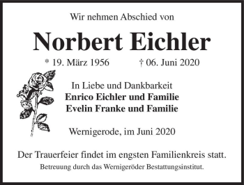 Traueranzeige von Norbert Eichler  von Magdeburger Volksstimme