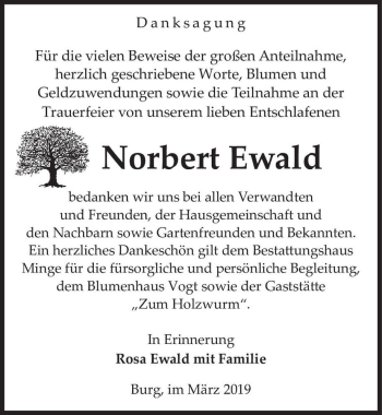 Traueranzeige von Norbert Ewald  von Magdeburger Volksstimme