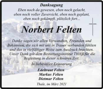 Traueranzeige von Norbert Felten  von Magdeburger Volksstimme