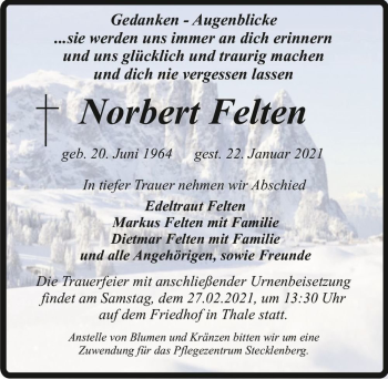 Traueranzeige von Norbert Felten  von Magdeburger Volksstimme