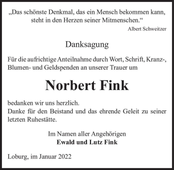Traueranzeige von Norbert Fink  von Magdeburger Volksstimme