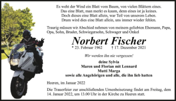 Traueranzeige von Norbert Fischer  von Magdeburger Volksstimme