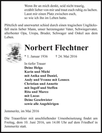 Traueranzeige von Norbert Flechtner  von Magdeburger Volksstimme