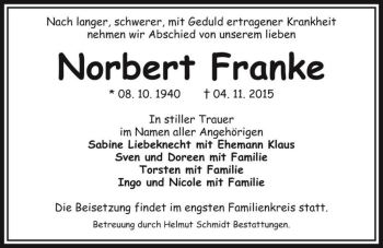 Traueranzeige von Norbert Franke  von Magdeburger Volksstimme