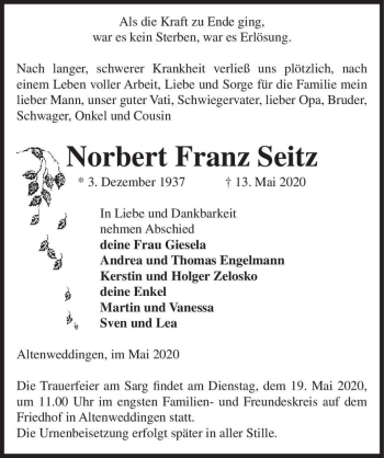 Traueranzeige von Norbert Franz Seitz  von Magdeburger Volksstimme