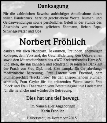 Traueranzeige von Norbert Fröhlich  von Magdeburger Volksstimme