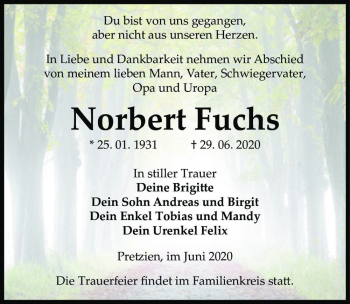Traueranzeige von Norbert Fuchs  von Magdeburger Volksstimme