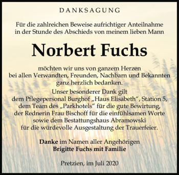 Traueranzeige von Norbert Fuchs  von Magdeburger Volksstimme