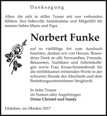 Traueranzeige von Norbert Funke  von Magdeburger Volksstimme