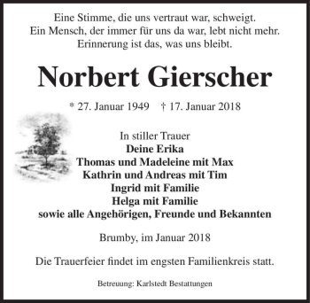 Traueranzeige von Norbert Gierscher  von Magdeburger Volksstimme