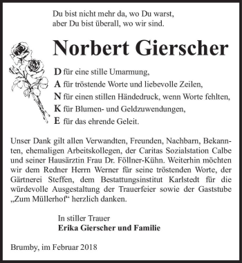 Traueranzeige von Norbert Gierscher  von Magdeburger Volksstimme