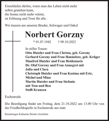 Traueranzeige von Norbert Gorzny  von Magdeburger Volksstimme