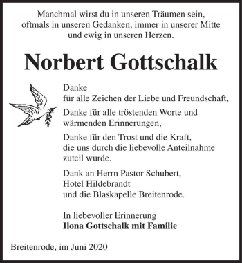 Traueranzeige von Norbert Gottschalk  von Magdeburger Volksstimme